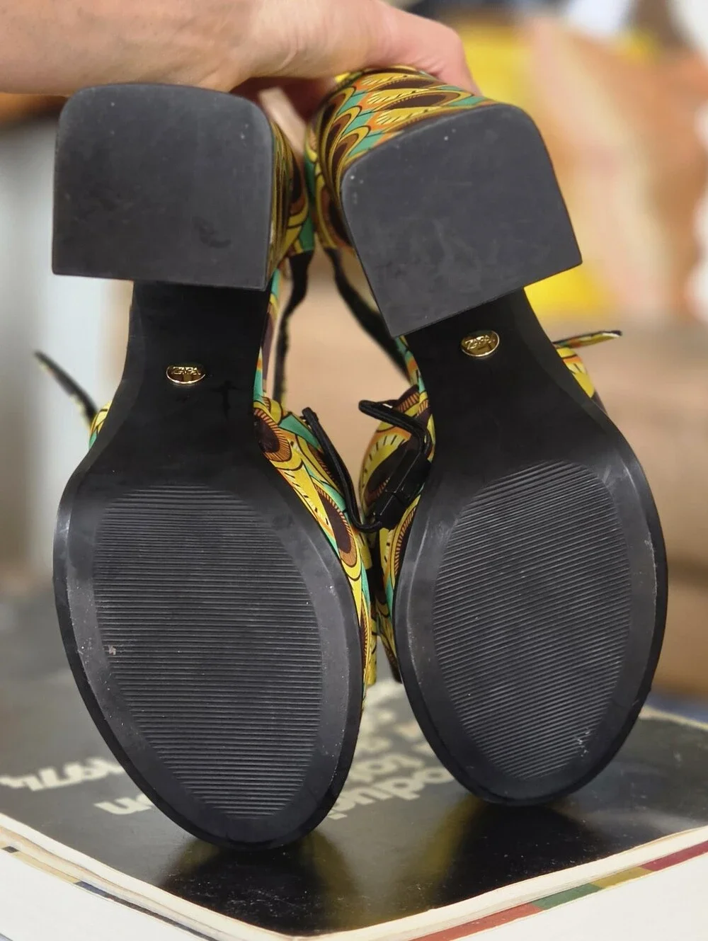 Zara Platform Ankle-Strap Heels 70s African Hippie Pattern NWT